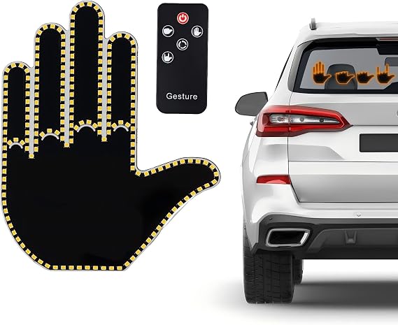 Middle Finger LED Light for Car Finger Gesture Light with 6 Keypad Remote Control for Car Back Window LED Hand Sign Accessory and Road Rage Funny Gift for Men Women Easy Install with Tape Gadgets
