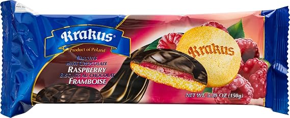 Raspberry Flavored Jelly Krakus Biscuits Covered in Chocolate, Imported Polish Chocolate Cookies Gift Package, 150g/5.29oz