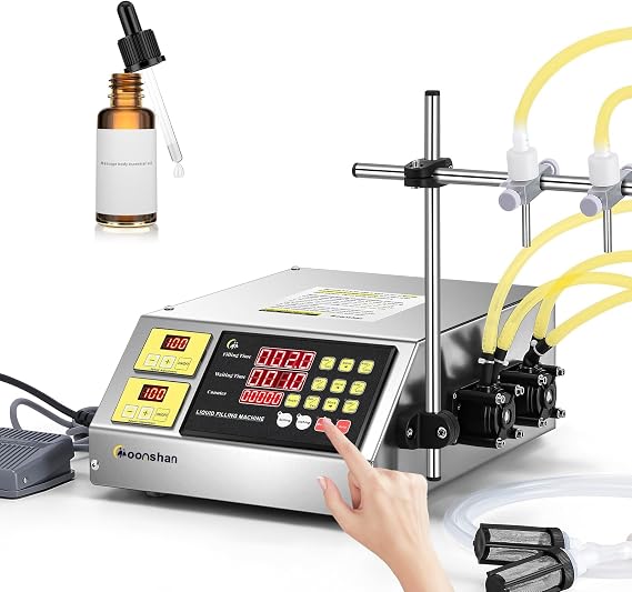 Liquid Filling Machine 22 oz/min Peristaltic Pump Bottle Filling Machine Automatic Bottle Filler Machine Digital Control for Wine Cosmetic Oil Beverage Lotion Essential Oil (Double Nozzle)