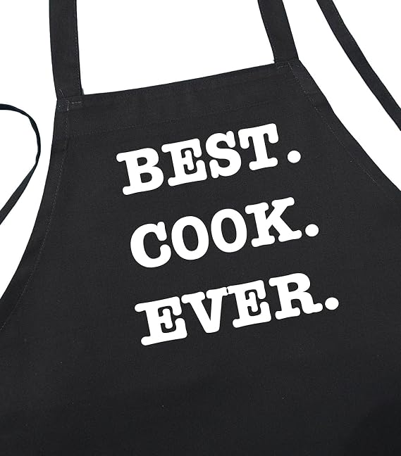CoolAprons Comical Chef Apron Best Cook Ever, Black Kitchen Aprons, Full Size Novelty Aprons for Adults