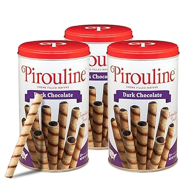 Pirouline Rolled Wafers – Dark Chocolate – Rolled Wafer Sticks, Crème Filled Wafers, Rolled Cookies for Coffee, Tea, Ice Cream, Hot or Cold drinks, Snacks, Parties, Gifts, and More – 14.1 oz Tin 3pk