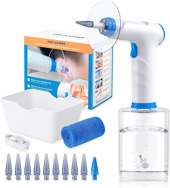 Ear Wax Removal Kit (4 Speed Modes), Effective Ear Cleaner - Includes Basin, Towel & 10 Tips.