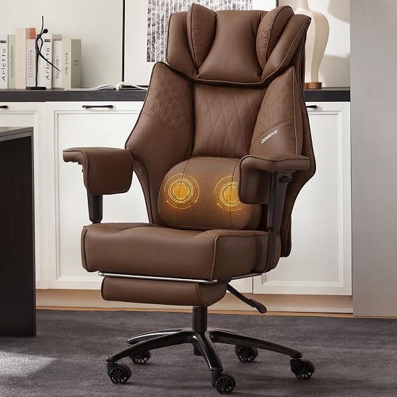 Dowinx Big and Tall Office Chair 400 Lbs with Rotating Massage Lumbar Support, Wide Thick Seat Cushion and Adjustable Armrest,Computer Gaming Chairs with Footrest,Brown