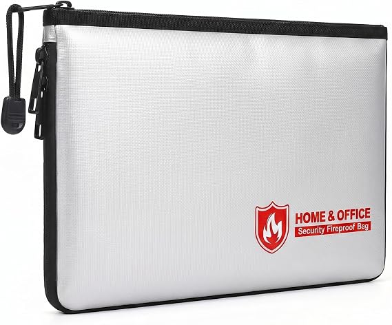 Fireproof Document Bag(3000F),Waterproof Fireproof Money Bag for Cash with Zipper, Important Document Storage Organizer for Valuables, Legal Documents Safe(18x 11)
