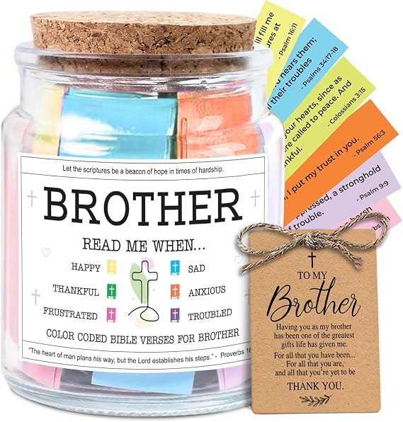 NewEleven Fathers Day Gift For Brothers - Brother Christian Birthday Gift For Little, Adult Bro, Sibling - Meaningful Gifts For Brothers From Sister, Family - Bible Verse Jar