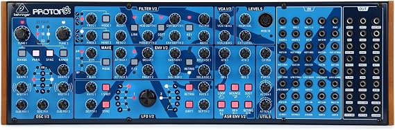 Behringer PROTON Analog Paraphonic Semi-Modular Synthesizer with 2 VCOs, 2 Multi-Mode VCFs and 2 VCAs, 4 Envelopes and Wave Folder in Eurorack Format