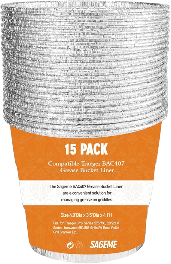 30 Pack BAC407 Grease Bucket Liner for Traeger Grills,Drip Liner Drip Pan for HDW152 Grease Bucket Traeger Pro Series 575/780, 20/22/34, Ironwood 650/885 Grills