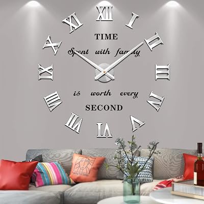 VANGOLD Wall Clock 26~39,Super Long 90 Days, Free Replacement Quality Problems;Noble Stylish Oversized Numeral Modern Home for Living Room,Kitchen,Farmhouse,FireplaceMirror Silver