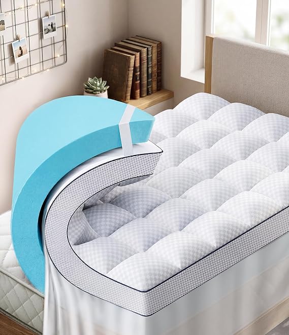 Twin XL 4 Inch Dual Layer Memory Foam Mattress Topper,Cooling Gel Pad | 2" Cooling Gel Memory Foam, 2" Pillow Top Mattress Cover, 21" Deep Pocket, Corner Straps, CertiPUR-US