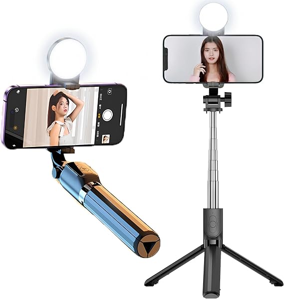 Coverzone LED Işıklı Kumandalı Selfie Çubuğu Tripod | 113 cm Uzayabilir, 360° Döner Başlık, Paslanmaz Çelik Gövde, Android ve iOS Uyumlu, Vlog ve Özçekim İçin Profesyonel Çekim Standı, G4