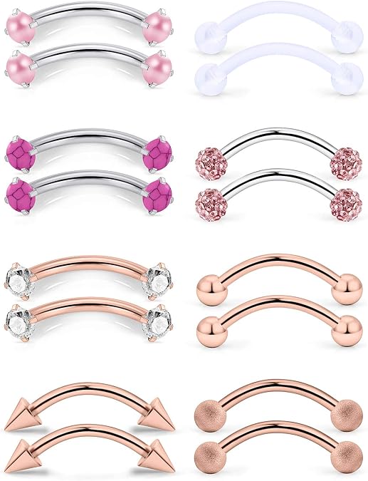 SCERRING 16 Gauge 10mm Curved Barbell Eyebrow Belly Lip Tragus Ring Piercing Jewelry