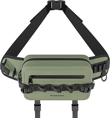 THKFISH Waterproof Fishing Waist Pack with Fishing Rod Holder, Airtight Zipper Closure, Lightweight Sling Fishing Waist Bag for Fly Fishing