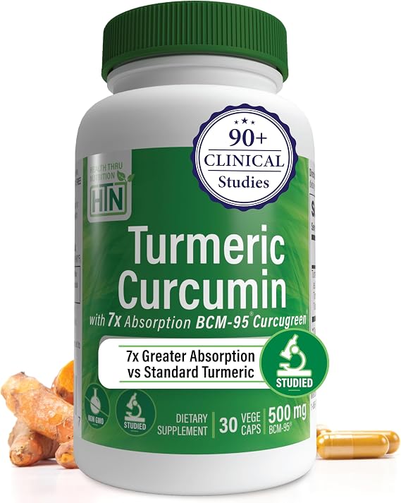 Health Thru Nutrition Turmeric Curcumin 500mg BCM-95 Curcugreen 30 Count | High Absorption Turmeric Extract Supplement Healthy Inflammation Response | Clinically Studied | Vegan Certified | Non-GMO