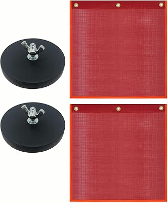 Safety Flags with Magnetic Base for Truck, Red Mesh Heavy Duty Magnetic Safety Flag 18 x 18 Inch Flag with Brass Loop Safety Warning Flags with Magnet Base for Truck Trailer Oversize Load-2 Pack