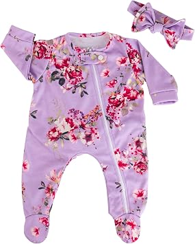 Aori Lifelike Reborn Baby Dolls Clothes 20 inch Purple Clothing Floral Jumpsuits Set for 17-20 Inch Newborn Girl Doll