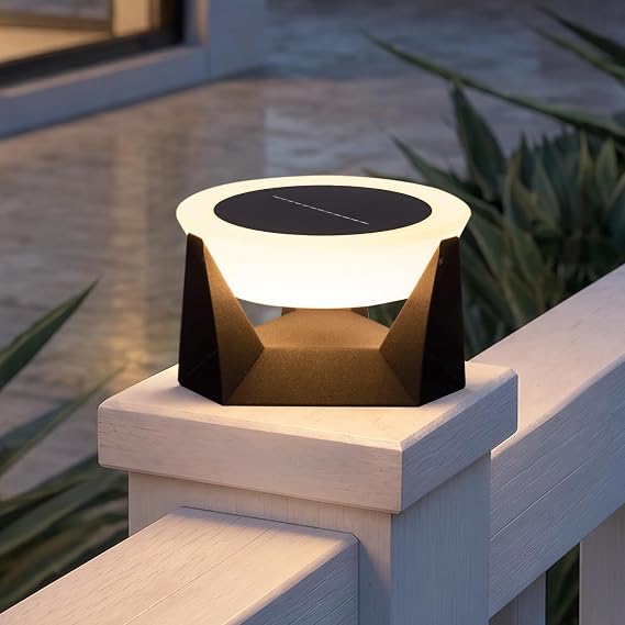 Solar Post Light, 7.1" Modern Fence Deck Cap Light | Solar Pillar Column Lamp Waterproof , Pillar Lantern 3000K LED Landscape Lighting for Flat Surface Patio Garden Decoration
