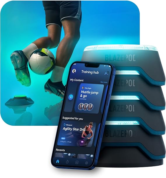BlazePod Soccer Reaction Training Kit 4 Smart Light Pods for Speed, Ball Control & Game IQ Football Reflex Training for Players & Coaches App Access Included