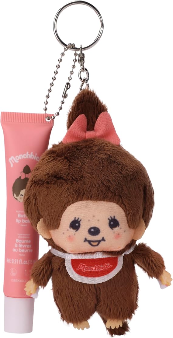 Monchhichi Pink Lip Balm Plush Keychain