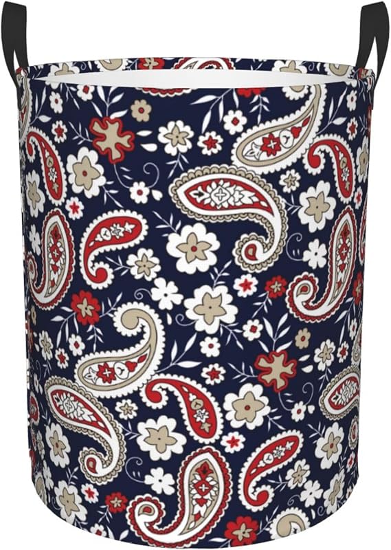 Laundry Basket,Traditional Oriental Paisley Bathroom Organizer Basket Waterproof Foldable Cloth Hamper with Lining for Home Storage