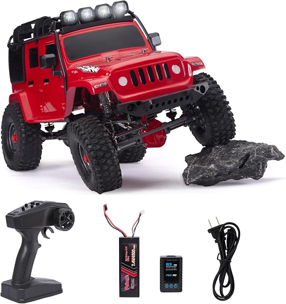 1:10 Scale RC Rock Crawler 4x4 - Hobby Grade All-Terrain RC Truck with Carbon Fiber Frame, All-Metal Gearbox, Waterproof ESC, 2.4GHz for Adults & Teens (Red)