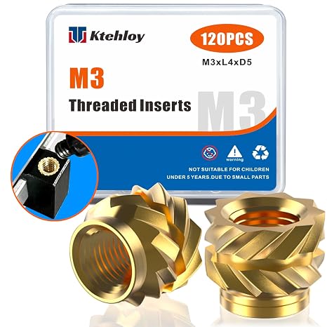 120Pcs M3 Threaded Inserts, Metric knurled Nuts Brass Heat Set Insert for Plastic Parts,Insert by Heat into 3D Printing Components(M3x4x5mm)