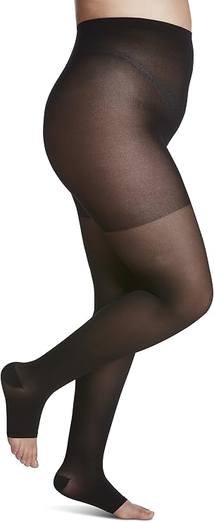 SIGVARIS Womens Style Sheer 780 Open Toe Pantyhose 20-30mmHg - Black - Small Long