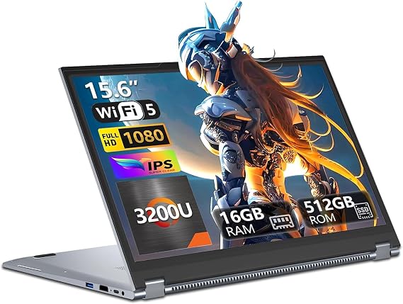 DUNHOO 15.6 Inch 2 in 1 Laptop, Touchscreen Convertible Laptop with Ryzen 3-3200U(up to 3.5GHz),16GB RAM 512GB SSD, 360 Rotating Touch Screen Laptop Computer, WIFI5 BT5.1 Backlit Keyboard