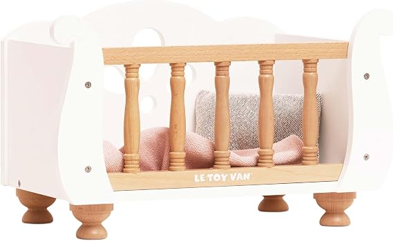 Le Toy Van - Educational Wooden Toy Role Play Beautiful Sleigh Doll Cot & Crib | Girls Pretend Play Toy Pram Playset - for Ages 3+