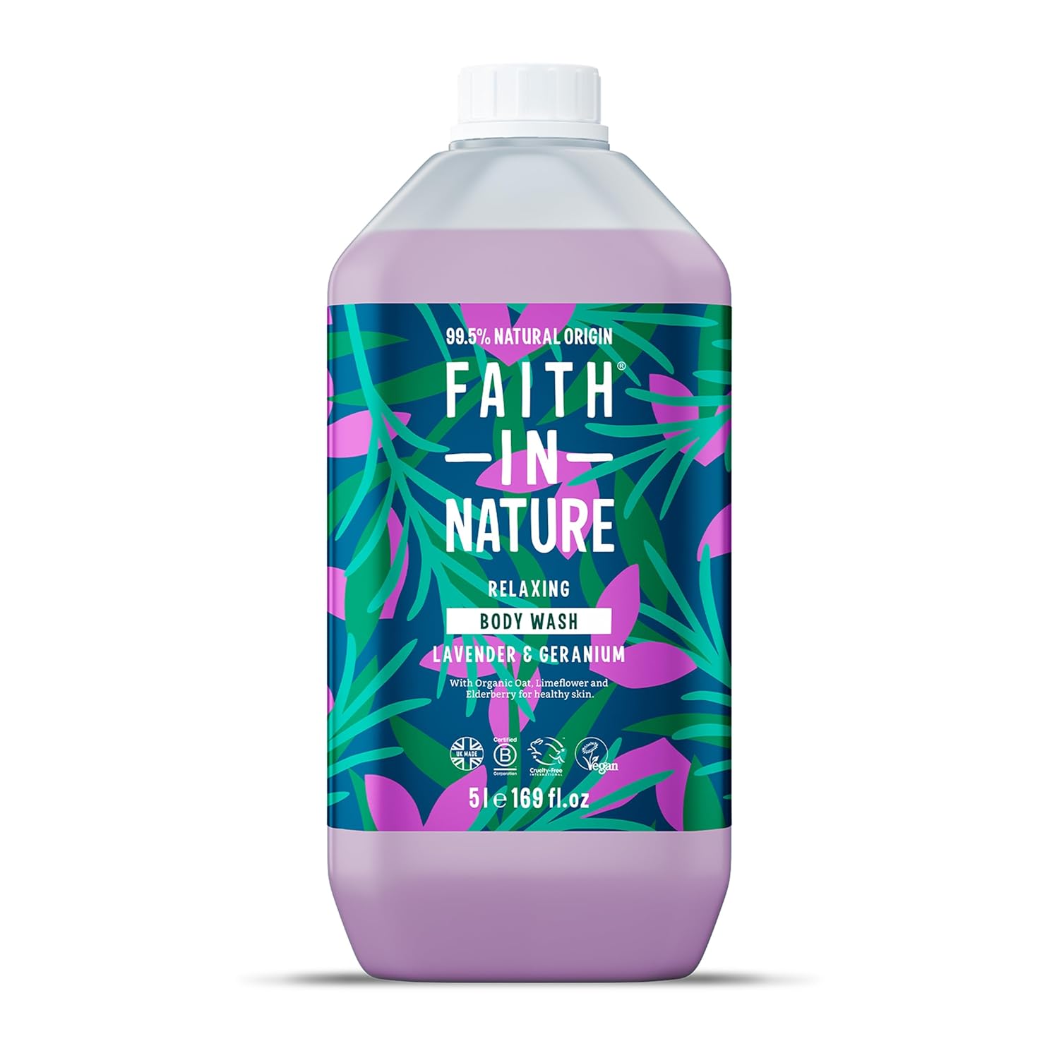 FAITH IN NATURE Natural Lavender & Geranium Body Wash, Nourishing, Vegan and Cruelty Free, Parabens and SLS Free, 5 Litre Refill Pack