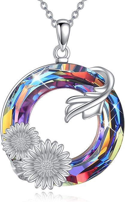 POPLYKE Sterling Silver Flower Pendant Birthflower Jewelry Gifts for Mother Mom Friend Birthday Mother's Day