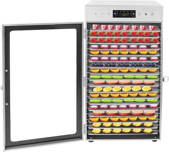 800W Food Dehydrator 18-Tray Stainless Steel Fruit Dryer with LED LIght 86-194F Adjustable Temperature 0~24 Hours Timed Design, Food Dryer Machine for Jerky, Fruit, Meat, Herbs