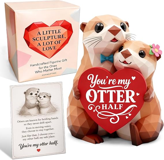 You're My Otter Half Figurines Gifts for Him Her Boyfriend Girlfriend, Hand-Painted Sculpture Anniversary Birthday Gifts for Women Men,Romantic I Love You Gift for Wife Husband Couples Cute Desk Decor