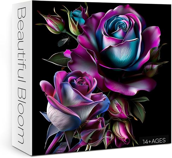 Art Rose Flower Puzzles for Adults 1000 Pieces, Beautiful Wildflower Pages Plant Jigsaw Puzzles, Impossible Mystery Purple Floral Puzzle