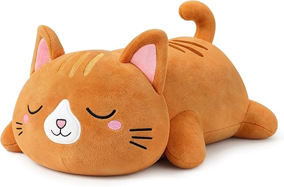 TOYSYM Weighted Stuffed Animals Cat, Orange Cat Plush with Weighted Beads, Cute Cat Plushie Pillow Gifts for Adults Kids Boys Girls 9.8inch