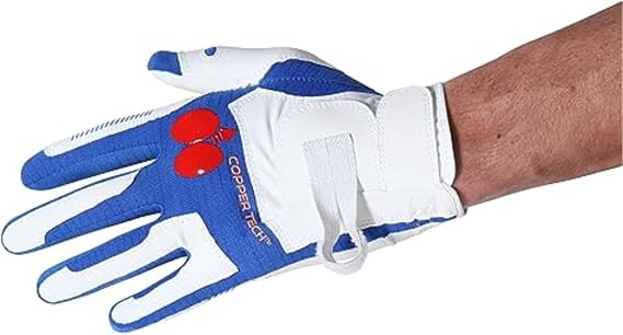 Copper Tech Training Glove Men's Left Hand, White and Royal Blue, Medium