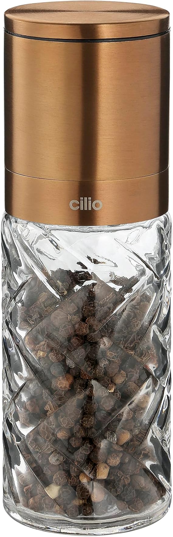 Cilio Pepper Grinder & Copper Salt Mill Grinder - 2 in x 6.7 in, Glass & Stainless Steel, Manual Ceramic Mill, Refillable