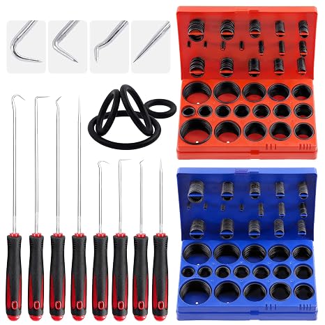 Glarks 834Pcs Metric & SAE O-Rings Assortment Kit Including 407Pcs SAE Rubber O-Rings, 419Pcs Metric O-Rings, 8Pcs Long and Short Picks and Hooks and 1pc Tool Bag for Plumbing, Gas, Automotive Repair