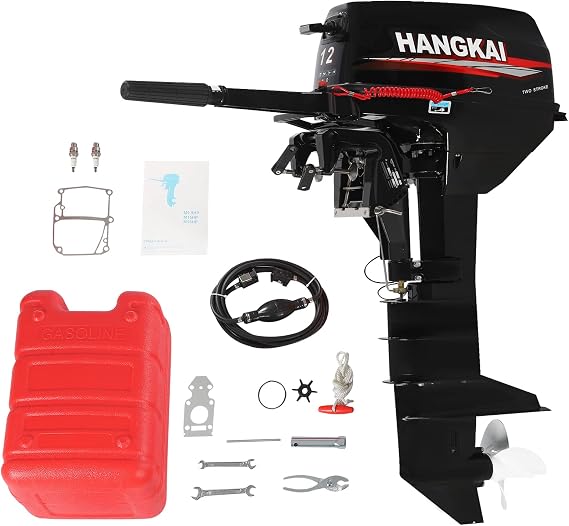 12HP 2 Stroke Outboard Motor, 169CC Heavy Duty Fishing Boat Engine with Water Cooling & CDI Ignition System Marine Engine, Long Shaft Gas Powered Fishing Boat Motor for Aquaculture Outdoor