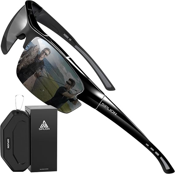 SIPLION Polarized Sports Sunglasses for Men, TR90 Wrap-Around Frame | UV400 Protection, 25g Lightweight Durable Build, Anti-Slip Full-Coverage Design, Ideal for Driving, Fishing, Golf, Running