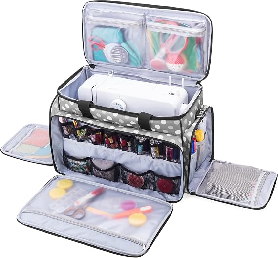 LUXJA Sewing Machine Case with Removable Padding Pad, Gray Dots