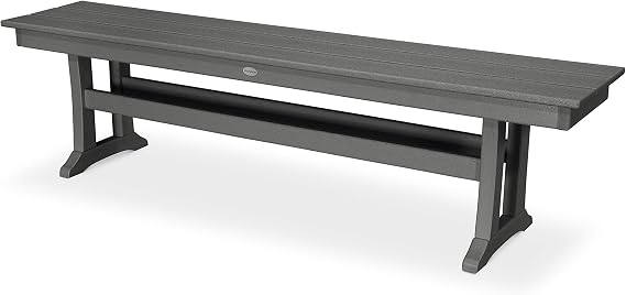 POLYWOOD Farmhouse Backless 65-Inch Outdoor Bench, HDPE Resin Patio Dining Garden Porch Furniture, Slate Grey