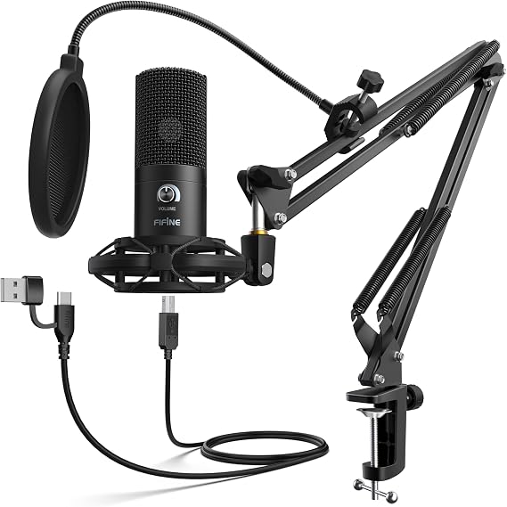 FIFINE T669 USB Condenser Microphone Kit | Studio Mic with Boom Arm Stand, Shock Mount. for Gaming, Streaming, Podcast, Recording Vocal, YouTube, Computer, PC.