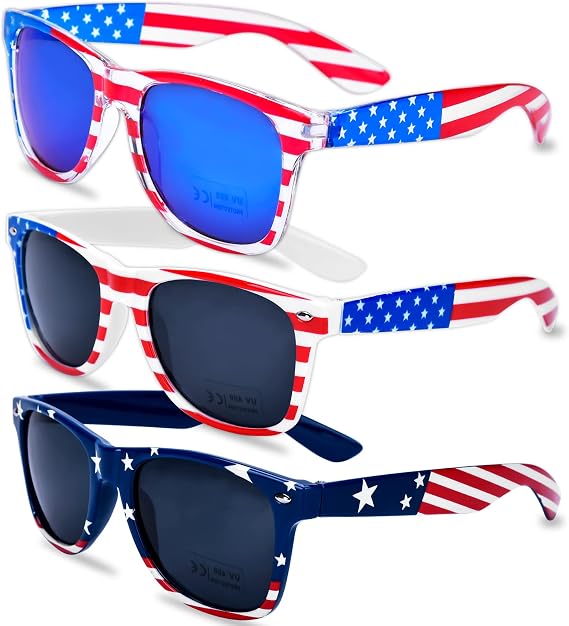 Donse 3 Pairs Bulk American Flag Patriot Sunglasses 4th of July Accessories