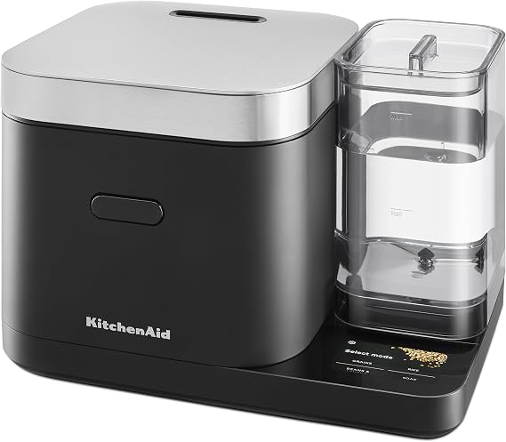 KitchenAid 8 Cup Grain and Rice Cooker, Integrated Scale, Black Matte | Automatically Sensing Grain-to-Liquid Ratio, Removable Steamer Basket, Water