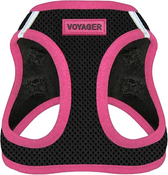 Voyager Step-in Air Dog Vest Harness - Black/Pink Trim, Small | 14.5-16" in Chest, Reflective Bands, All Weather Breathable Air Mesh, Cats Compatible, Lightweight, Fast Drying