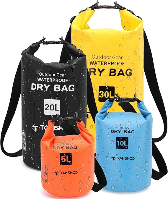 TOMSHOO 4 Pack Waterproof Dry Bag 5L+10L+20L+30L | Roll Top Lightweight Dry Storage Bag, Wet Dry Bags for Travel Swimming Boating Kayaking Camping Beach