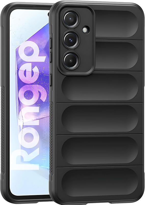 Rongep Protective Thick Structure Rugged TPU Silicone Case for Samsung Galaxy A55 Camera Upgraded In-Suet Textured Edges Full Covering Protective Case (Black) with Shock Absorbing and Anti-Slip Features