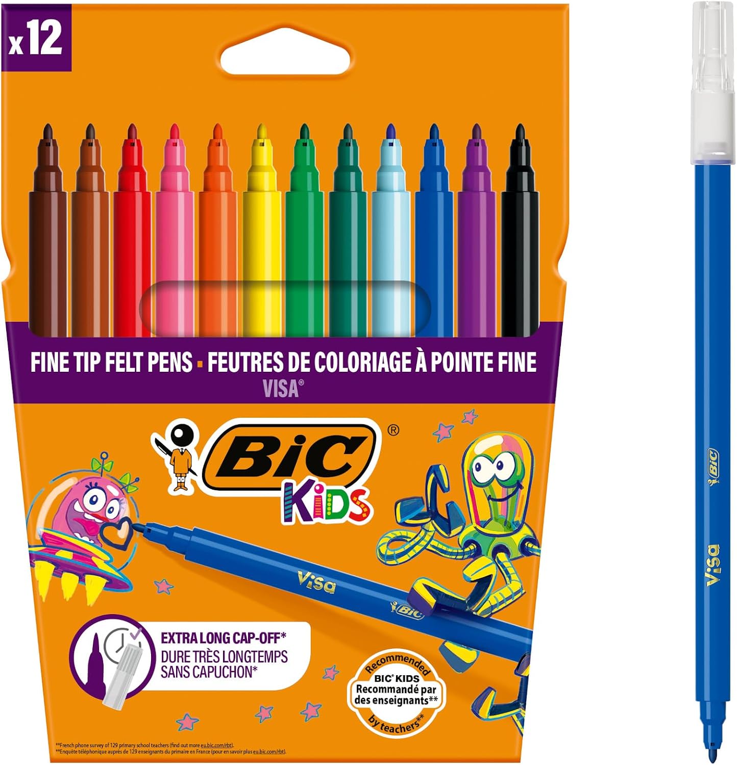 BIC Kids Visa Felt Pens - Assorted Colours, Wallet of 12