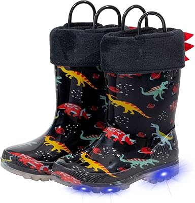 EUXTERPA Toddler Kids Light UpSolid Color Rain Boots Waterproof Warm Fleece Lined Boots for Boys Girls Winter Snow Boots