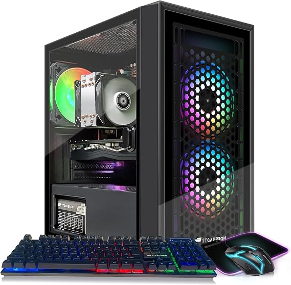 STGAubron Gaming PC Desktop, Radeon RX 580 8GB, Intel i7 Xeon E5 up to 3.6GHz, 16GB RAM, 512GB SSD, WiFi, BT 5.0, RGB Fan x3, Windows 11 Home, Gaming Computer Tower for Gamer, Streaming